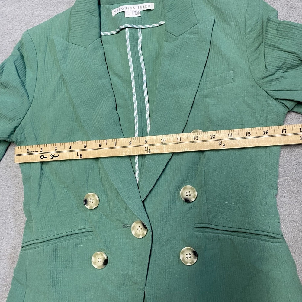 Veronica Beard Emsley Jacket Size 2 Agate Green Blazer Linen Blend Textured - Picture 9 of 11